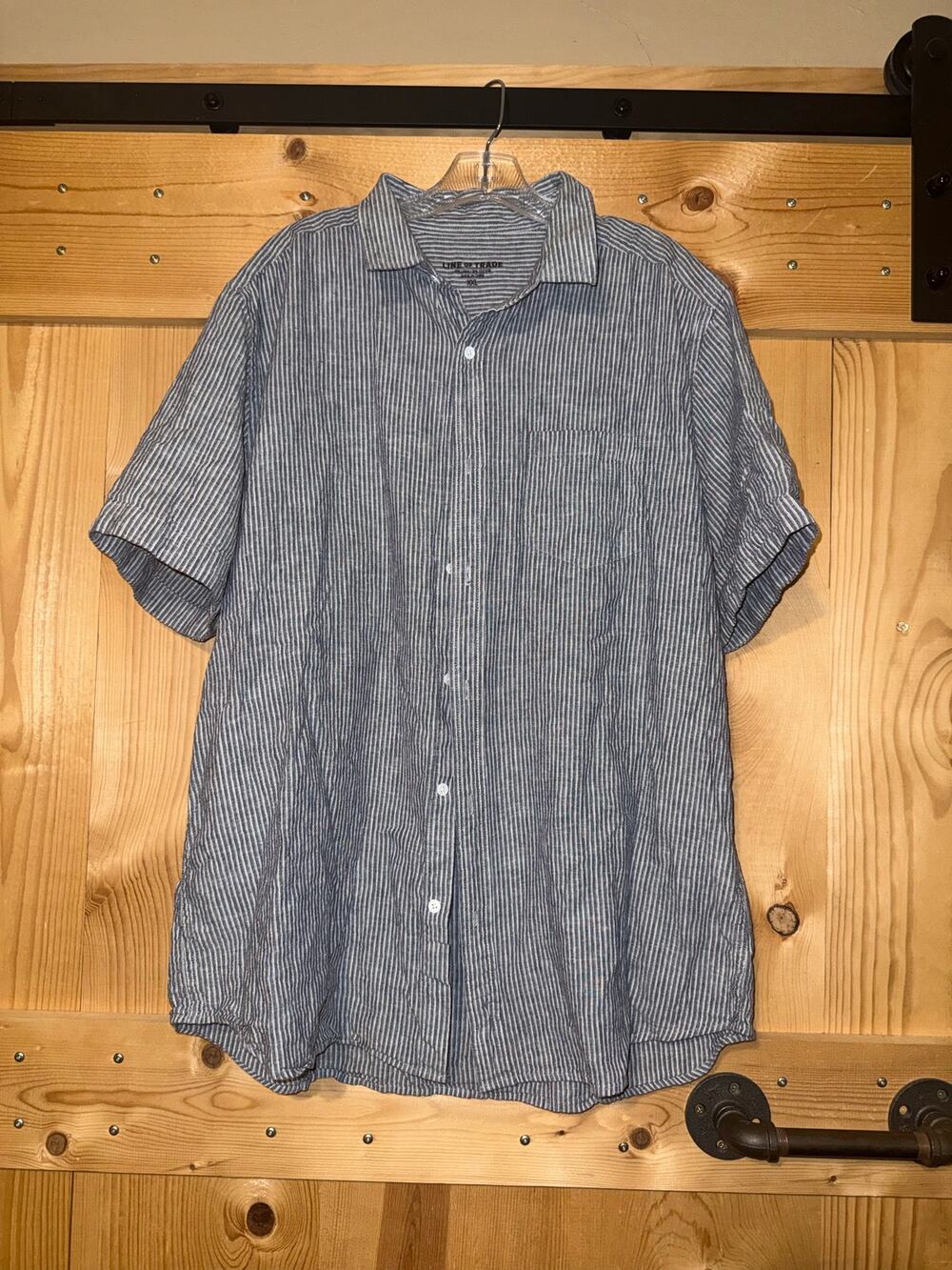 Line of Trade Shirt Striped XXL Men’s Cotton Linen Polo Short Sleeve Button Down